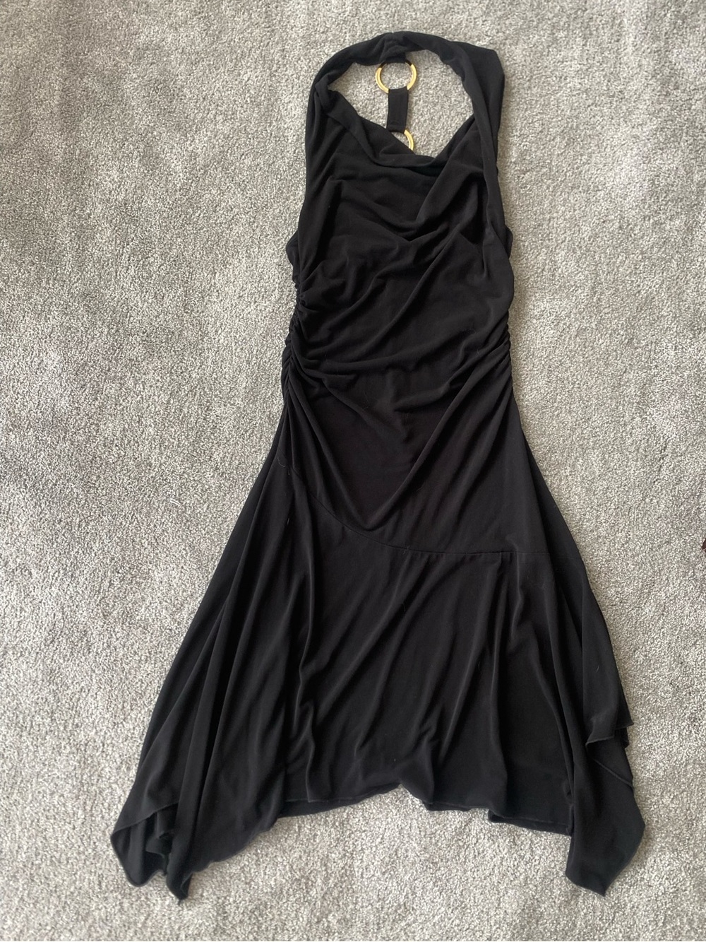 XOXO Black Halter Dress with Gold Ring Detail
